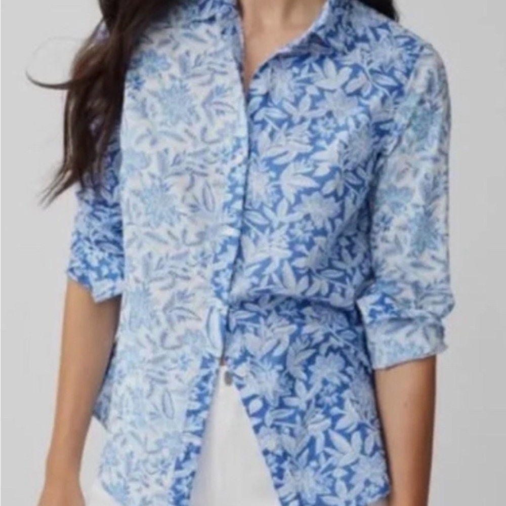 J. McLaughlin Lois Blue Floral button up 100% cotton